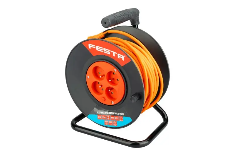 Kabel prodlužovací na bubnu FESTA 25m 4zásuvka  3x1.5mm IP20 MAX 3680W