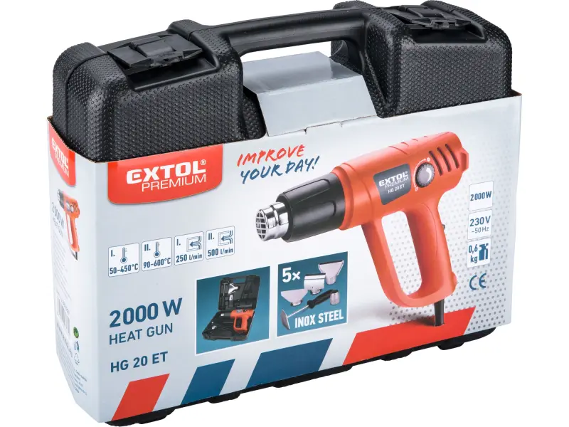 pistole horkovzdušná s plynulou regulací teploty, 2000W