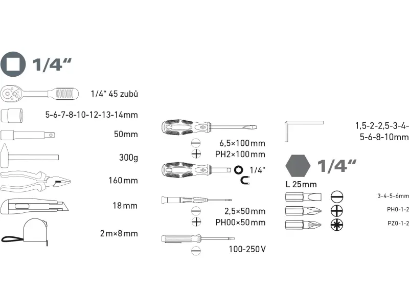 sada nářadí 39ks, 1/4
