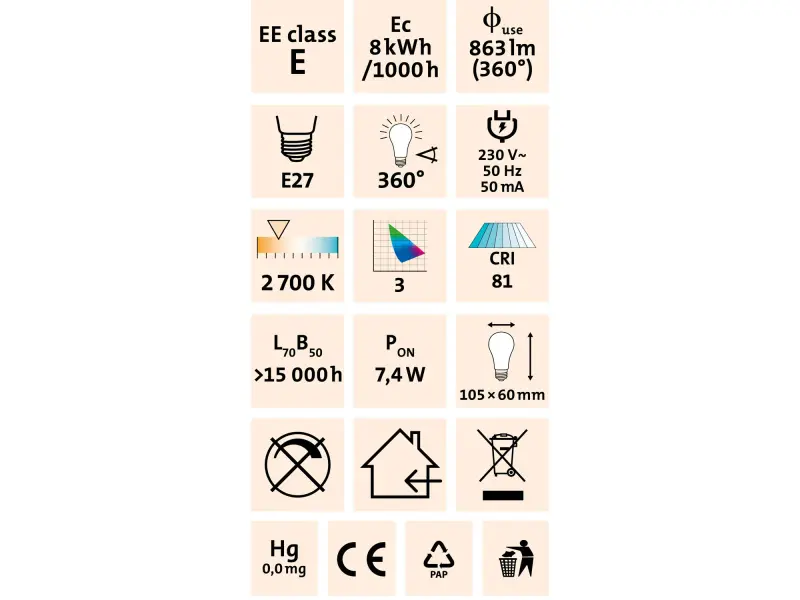 žárovka LED 360°, 1000lm, 8W, E27, teplá bílá