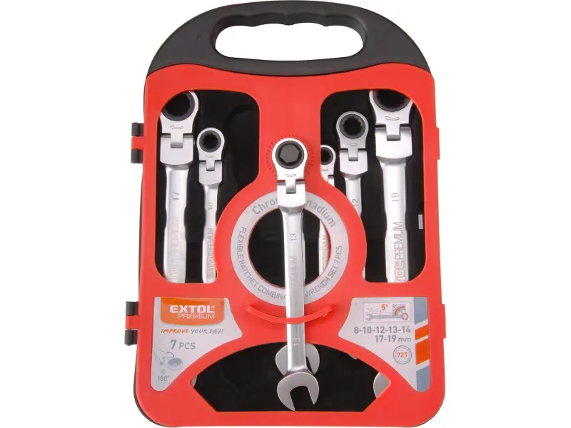 klíče ráčnové očkoploché s kloubem, sada 7ks, 8-19mm