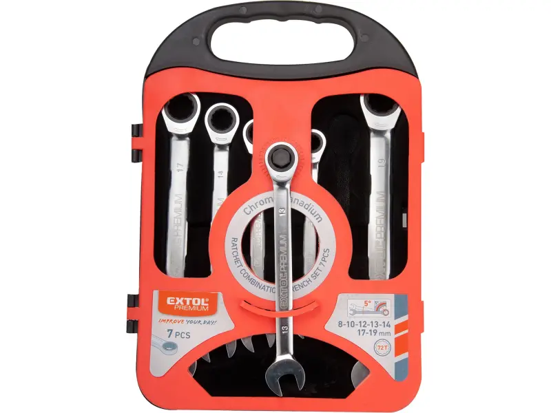 klíče ráčnové očkoploché s kloubem, sada 7ks, 8-19mm