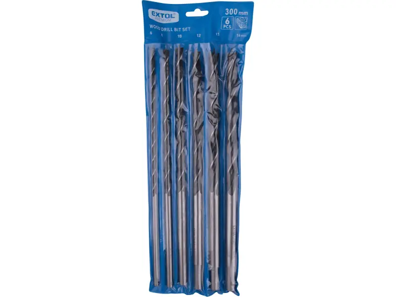 vrtáky do dřeva, sada 6ks, O 6-14x300mm