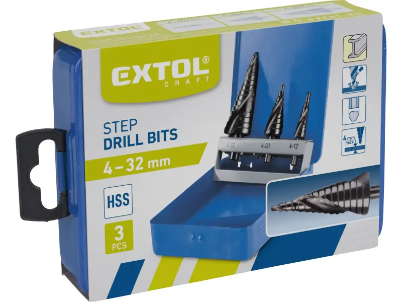 vrtáky stupňovité 20092, sada 3 ks, O 4-12/1 mm, O 4-20/2 mm, O 4-32/2 mm