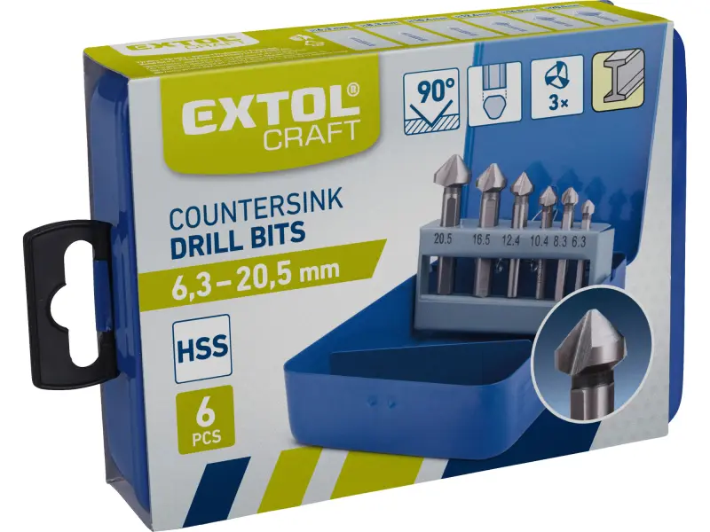 záhlubníky kuželové 90°, sada 6ks, O 6,3-20,5mm, HSS