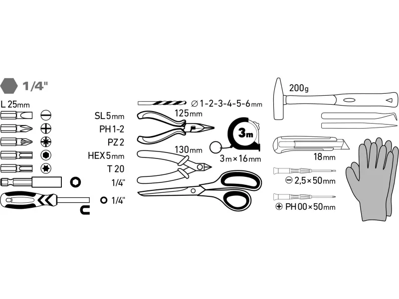 vrtací šroubovák aku s příklepem, růžový, 12V Li-ion, 2000mAh, v kufru s nářadím, sada 27ks