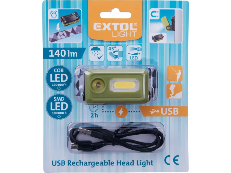čelovka 140lm, USB nabíjení, LED+COB LED