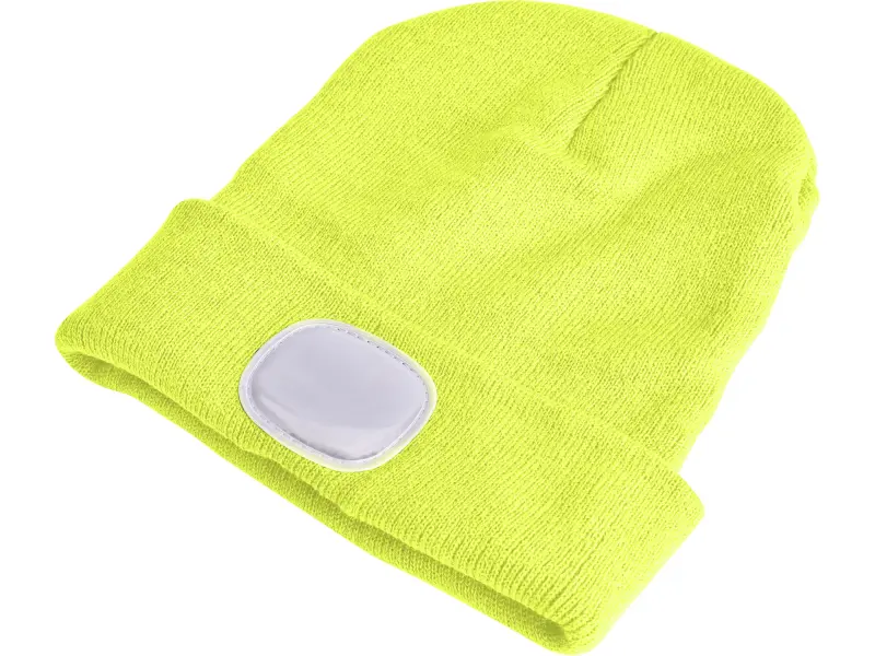 čepice s čelovkou 4x45lm, USB nabíjení, fluorescentní žlutá, univerzální velikost, 73% acryl a 27% polyester