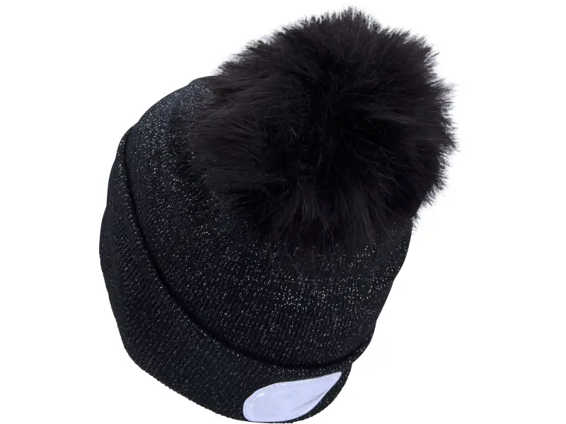 čepice s čelovkou 4x45lm, USB nabíjení, černá se třpytkou a bambulí, univerzální velikost, 90% acryl a 10% polyester