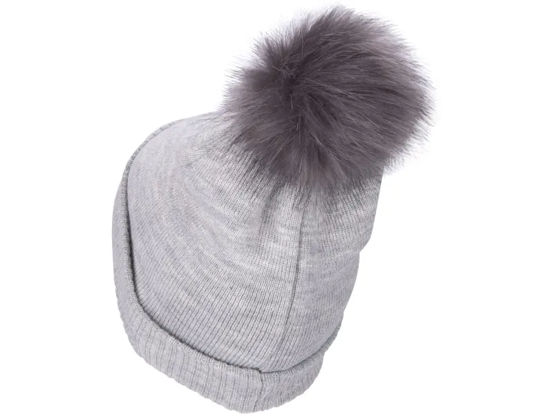 čepice s čelovkou 4x45lm, USB nabíjení, světle šedá s bambulí, univerzální velikost, 100% acryl