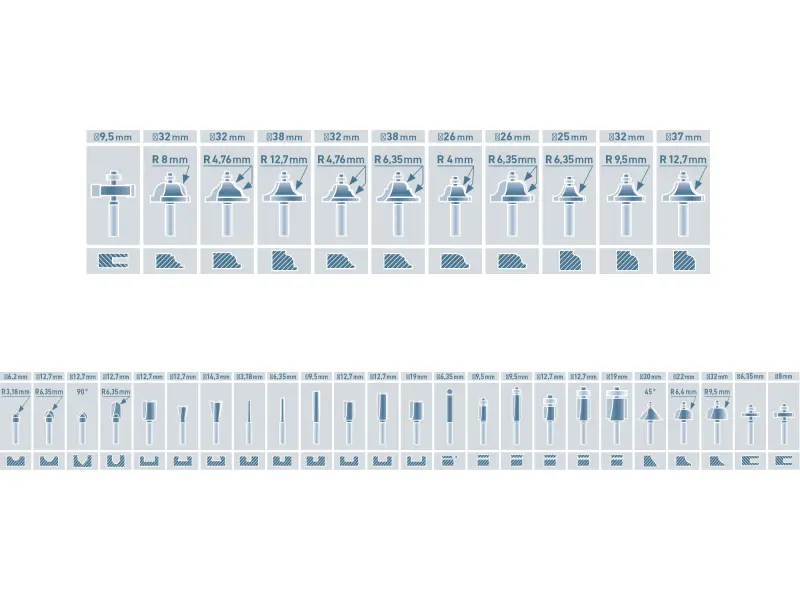 frézy tvarové do dřeva s SK plátky, sada 35ks