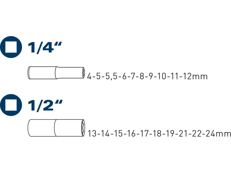 hlavice nástrčné prodloužené, sada 20ks, 1/4
