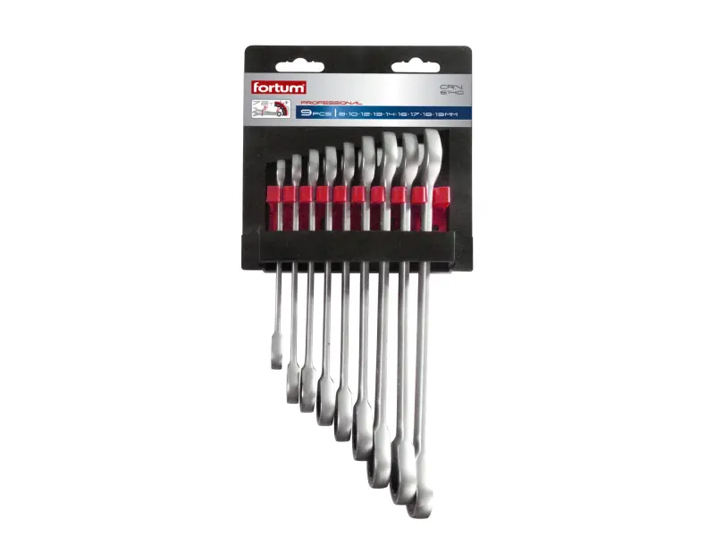 klíče ráčnové očkoploché, sada 9ks, 8-19mm