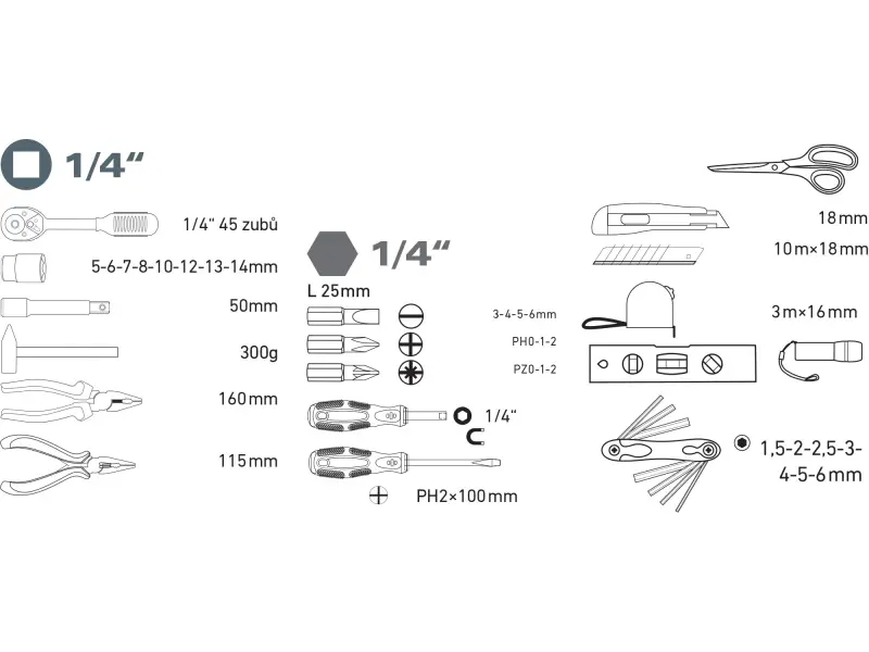 sada nářadí 47ks, 1/4