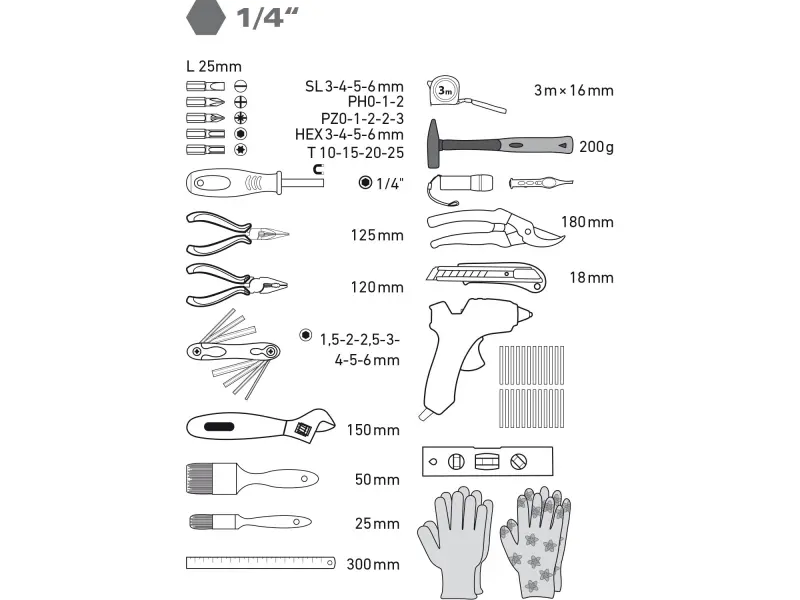 sada nářadí 68ks, 1/4