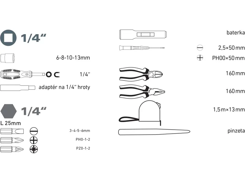 sada nářadí 24ks, 1/4