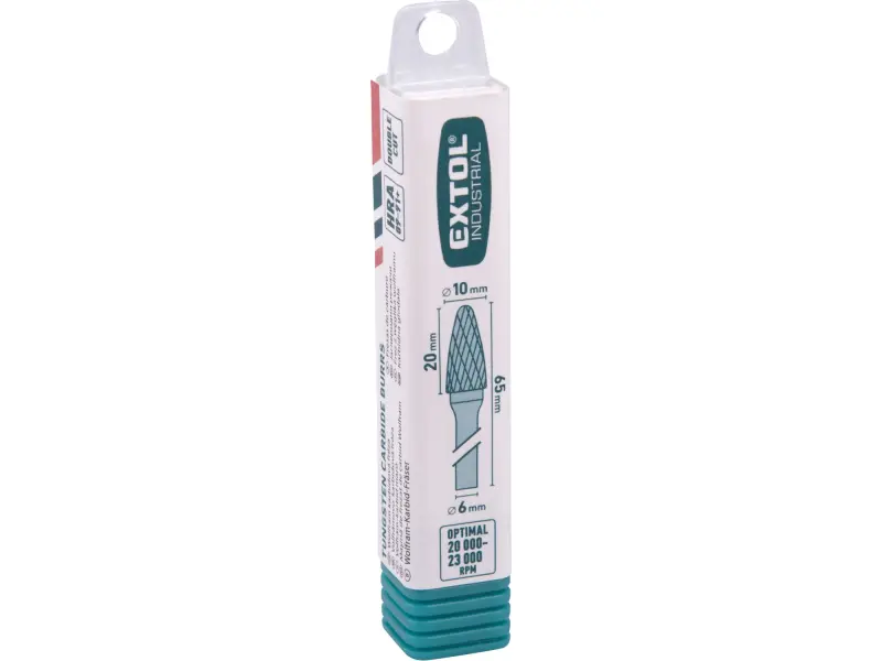 fréza karbidová, kulatý oblouk, pr.10x20mm/stopka 6mm,sek střední (double-cut)