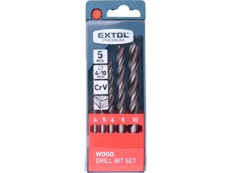 vrtáky do dřeva, sada 5ks, O 4-10mm, CrV