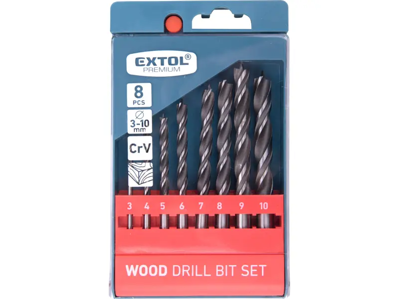 vrtáky do dřeva, sada 8ks, O 3-10mm, CrV