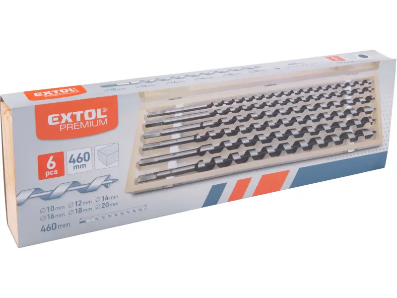 vrtáky hadovité do dřeva, sada 6ks, O 10-20x460mm