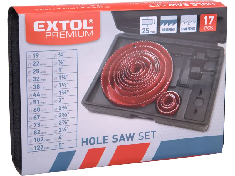 vrtáky vykružovací korunkové, 13průměrů O 19-127mm