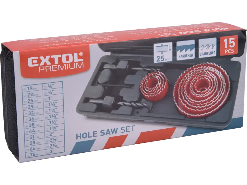 vrtáky vykružovací korunkové, 12průměrů O 19-76mm