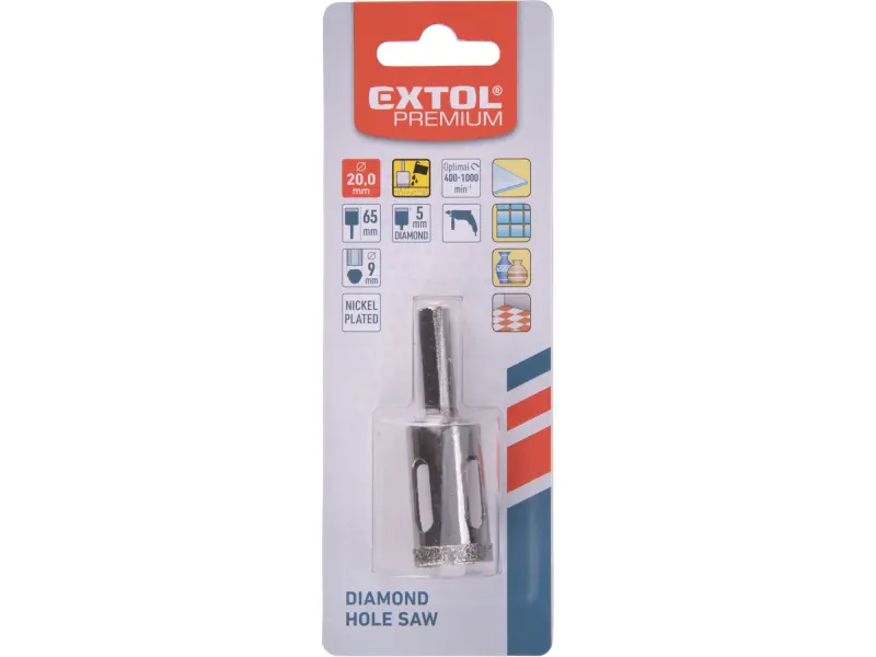 korunka vykružovací diamantová na sklo a keramiku, O 20mm