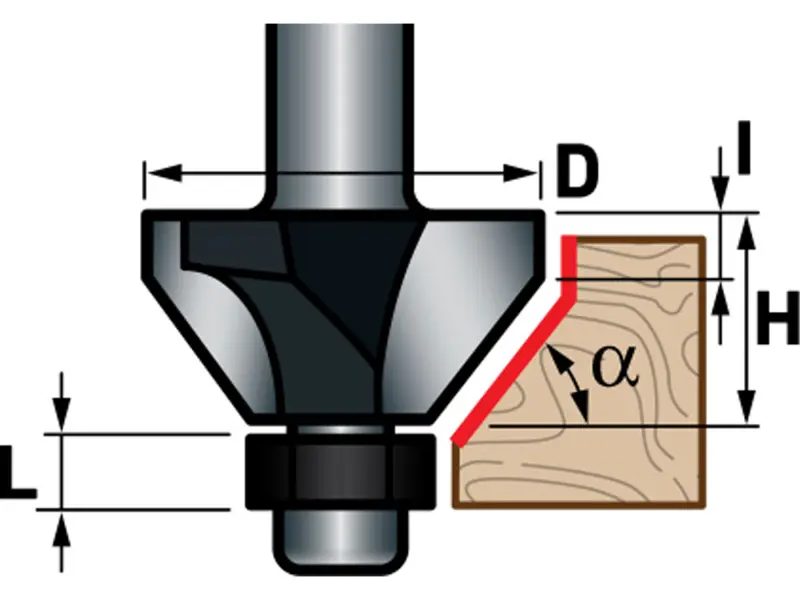 fréza úhlová do dřeva, 45° x D30 x H13 x I3,5