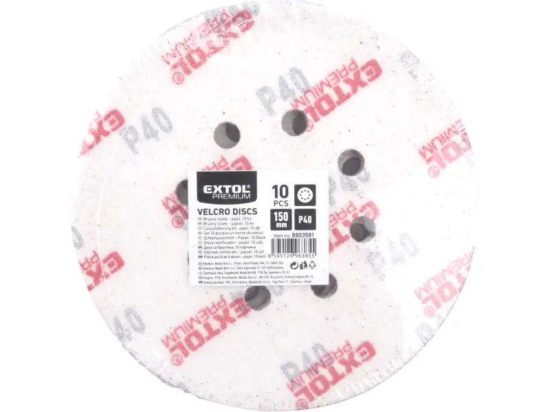 papíry brusné výsek, suchý zip, bal. 10ks, 150mm, P40, 8 otvorů