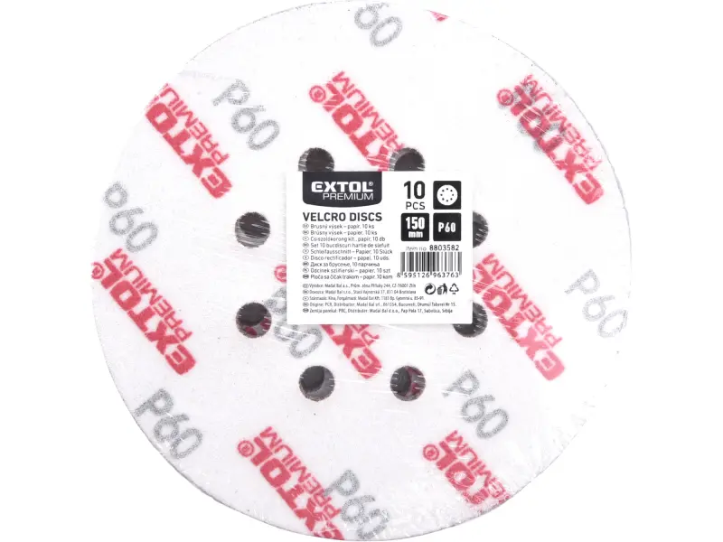 papíry brusné výsek, suchý zip, bal. 10ks, 150mm, P60, 8 otvorů