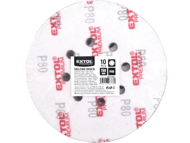 papíry brusné výsek, suchý zip, bal. 10ks, 150mm, P80, 8 otvorů