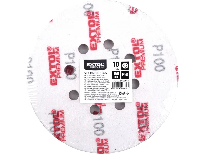 papíry brusné výsek, suchý zip, bal. 10ks, 150mm, P100, 8 otvorů