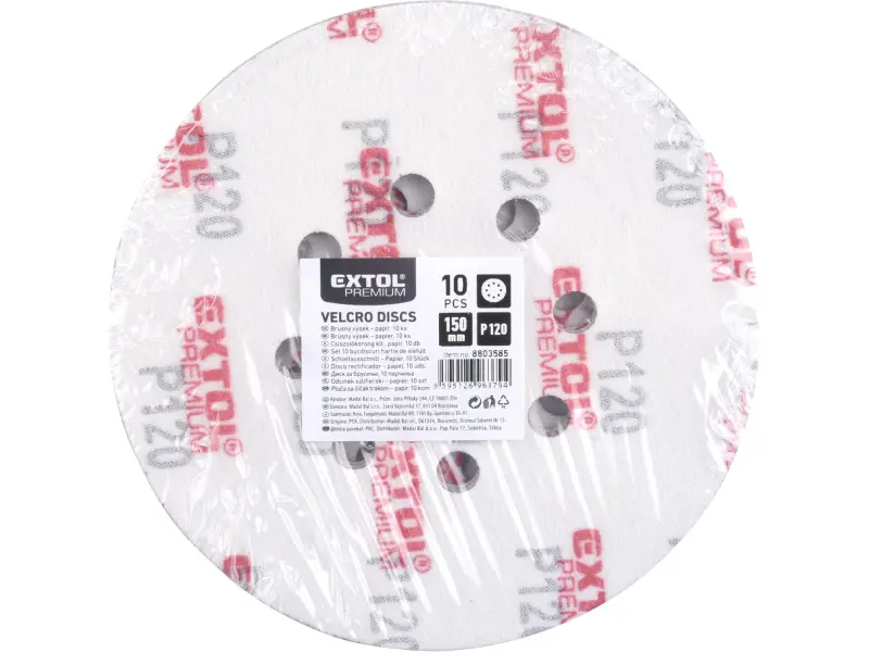 papíry brusné výsek, suchý zip, bal. 10ks, 150mm, P120, 8 otvorů