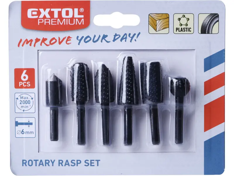 rašple rotační do dřeva, sada 6ks