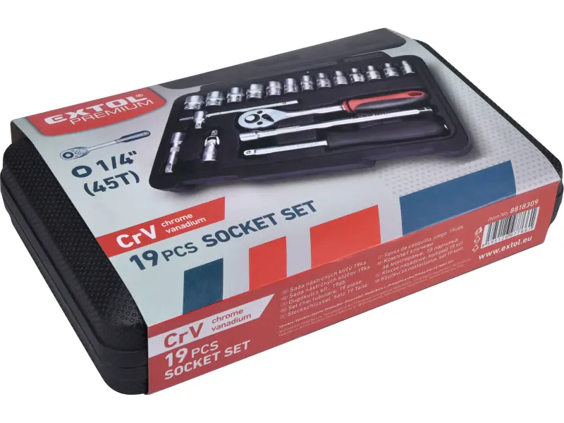 hlavice nástrčné, sada 19ks, 1/4