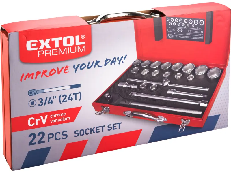 hlavice nástrčné, sada 22ks, 3/4