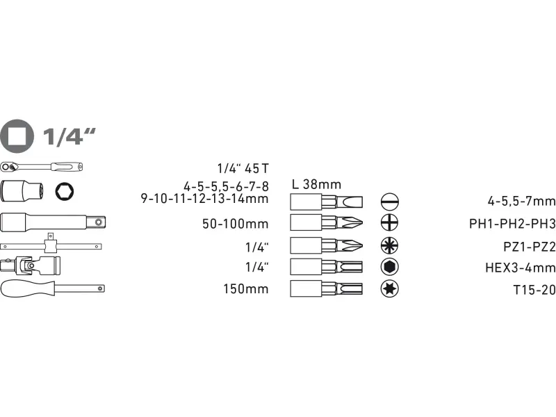 hlavice nástrčné, sada 30ks, 1/4