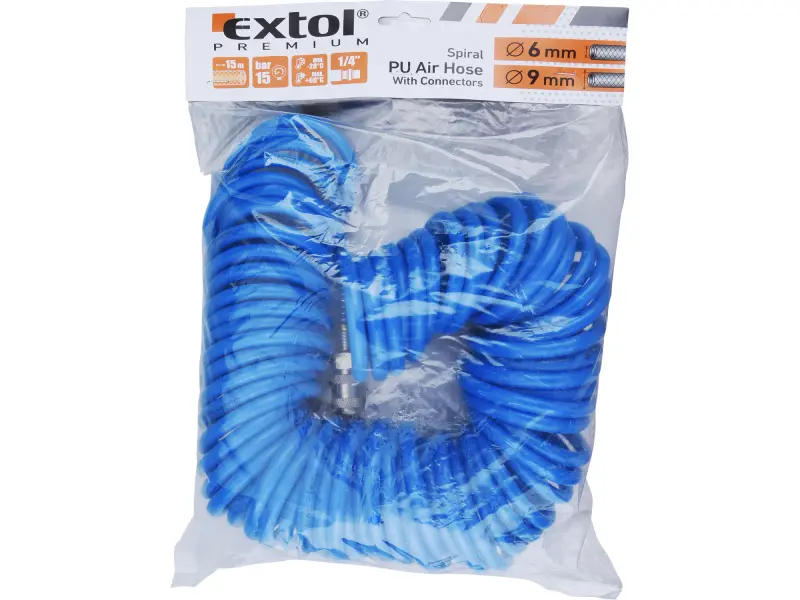 hadice vzduchová spirálová PU s mosaznými rychlospojkami, 1/4