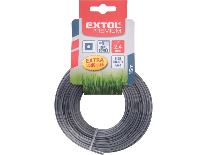žací struna do sekačky s jádrem, čtvercový profil, 2,4mm, 15m, PA66