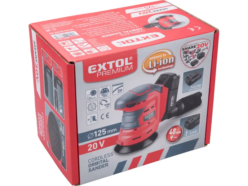 bruska excentrická aku SHARE20V, 125mm, 20V Li-ion, bez baterie a nabíječky