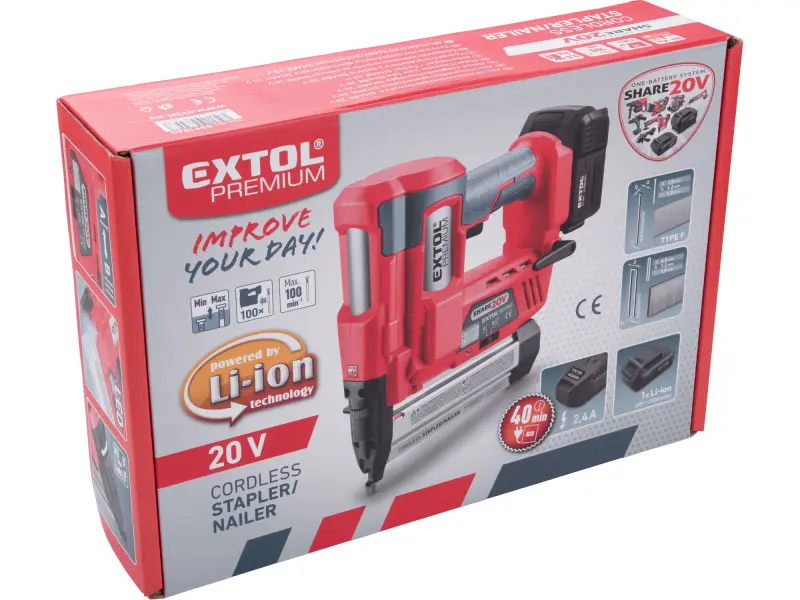 hřebíkovačka/sponkovačka aku SHARE20V, 20V Li-ion, 2Ah