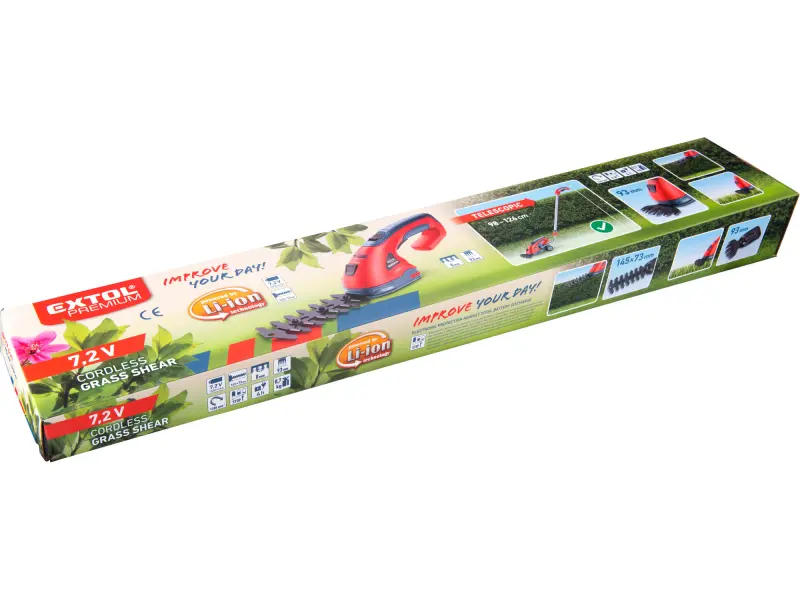 nůžky na trávu a živé ploty aku s teleskopickou násadou, 7,2V Li-ion, 1500mAh