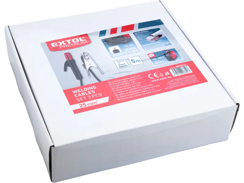 kabely svařovací, sada 2ks, 25mm2, 5m, 10-25, kleště 200A, guma