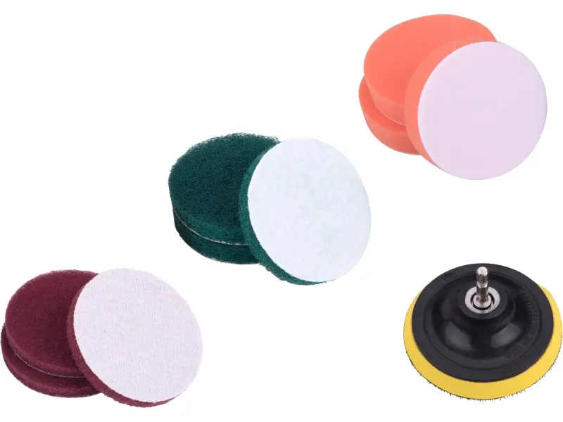 sada čistících/leštících výseků na vrtačku 10ks, průměr 100mm, 3x3druhy