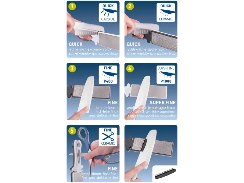 brousek diamantový na nože a nůžky, 5funkční, P400/P1000