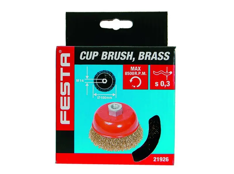 Kartáč rotační hrnkový FESTA vlnitý mosaz 100mm M14