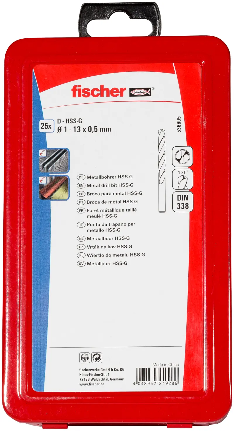 Sada fischer vybrušovaných vrtáků do kovu HSS-G 1 - 13 mm (25 ks)