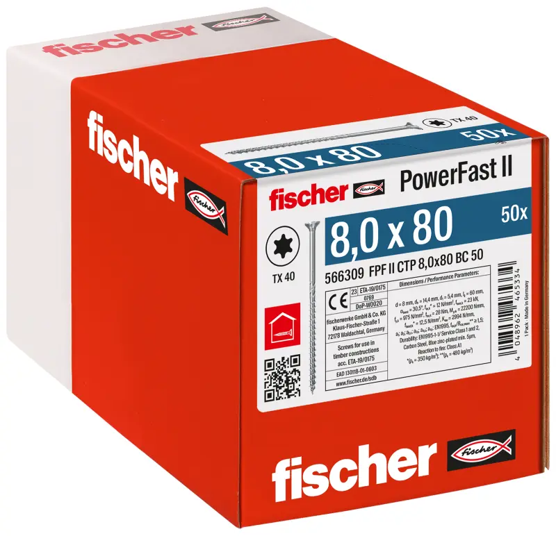 Vrut pro dřevostavby fischer PowerFast FPF II CTP 8,0x80 BC 50 BZn