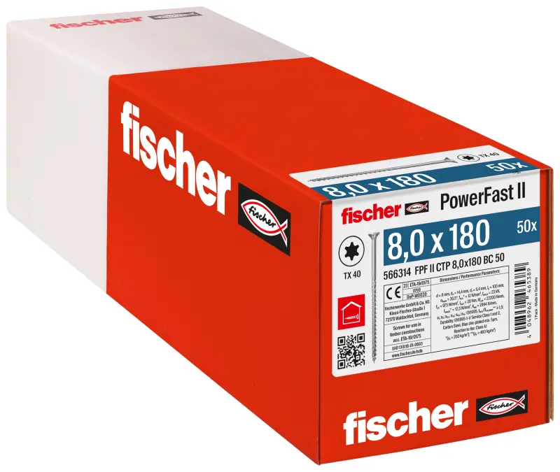 Vrut pro dřevostavby fischer PowerFast FPF II CTP 8,0x180 BC 50 BZn