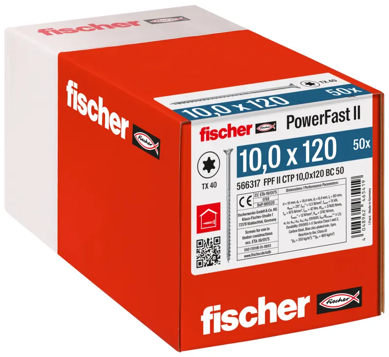 Vrut pro dřevostavby fischer PowerFast FPF II CTP 10,0x120 BC 50 BZn
